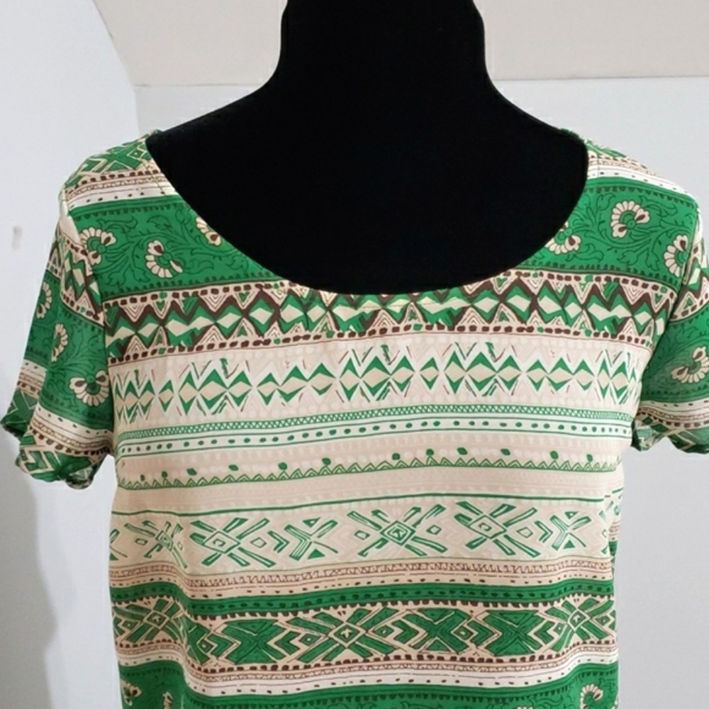 Charming Charlie Womens Green Tribal Geometric Scoop Neck Blouse TA6302 Medium - Picture 7 of 10